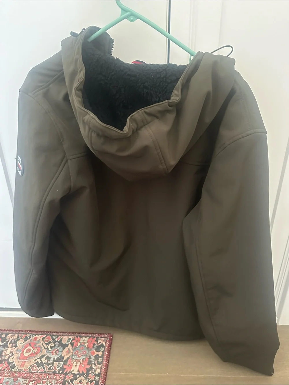 Tommy Hilfiger Olive Green Hooded Jacket with Black Sherpa Lining